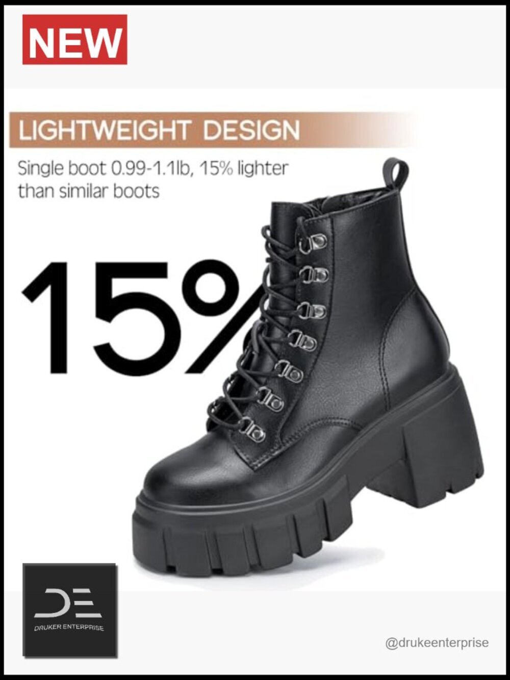 Women's Combat Boots Lightweight Lace Up Side Zipper Chunky Platform Lug Sole - Picture 4 of 7